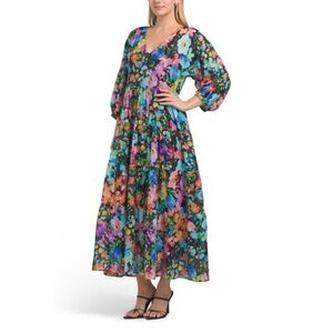 Johnny Was Wild Blooms Dolman Tiered Dress Multicolor Size Medium